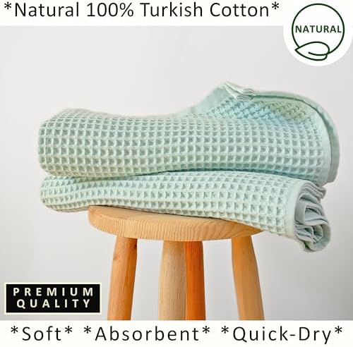 PÜSKÜL Natural 100% Turkish Cotton Waffle Bath Towels Set of 2, Extra-Large - Image 5