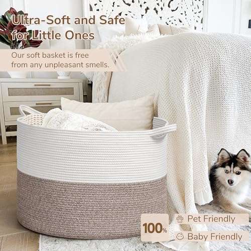 INDRESSME 115L Extra Large Woven Rope Blanket Basket Living Room - Image 5