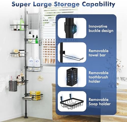 Shower Caddy Organizer Tension Pole, Corner Shower Shelves Bathroom Storage - Image 2