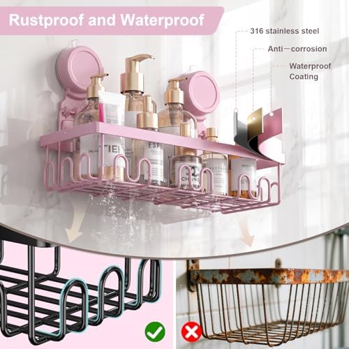 JOTPE Pink Suction Cup Shower Caddy, 2 Pack Bathroom Organizer - Image 6