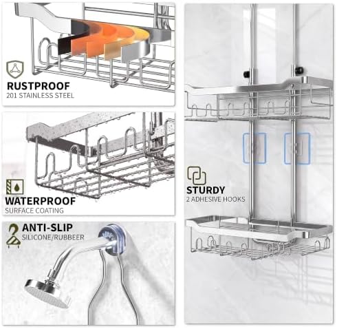 Adjustable Shower Caddy Hanging Rustproof: Tool-free Height Adjustment - Image 6