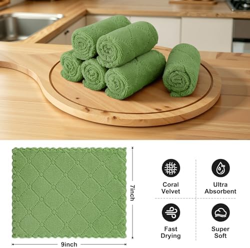 Homaxy Super Soft 12 Pack Coral Velvet Dish Cloths, Grass Green - Image 2