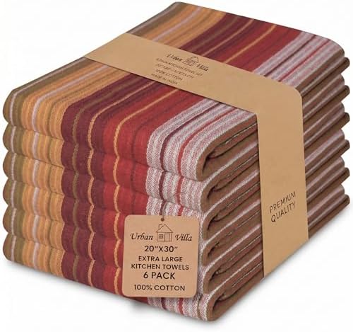 Urban Villa Kitchen Towel Cotton Dish Towel 20”x30” Harvest Stripe by CottonTrends