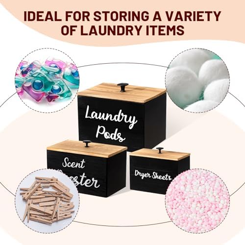 Dandat 3 Pcs Wood Laundry Pods Container Farmhouse Decoration Laundry Room - Image 5