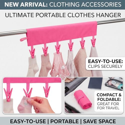 Mini Clothespins Travel Hangers 3-Pack Rose Red, Foldable Portable Clothes - Image 4