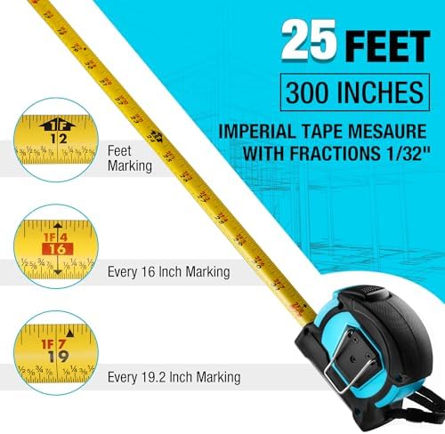 DURATECH 25FT Auto-Lock Magnetic Tape Measure, Easy Read, Double Sided - Image 6