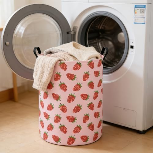 Round Strawberry Laundry Hamper, Storage Basket - Image 6