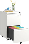 Fully Assembled 2 Drawer File Cabinet, Locking Full Steel Filing Cabinet, Quiet Slides, Anti-Tipping Wheels, Fits A4/Letter/Legal, for Home & Small Office, Matte White