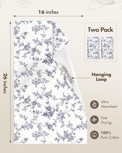 Miss Adola 2pcs Cotton Waffle Kitchen Towels, Toile Print - Image 4