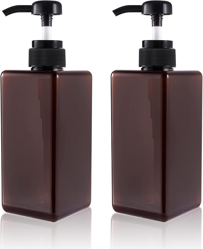 Plastic Pump Bottle Refillable Lotion Soap Dispenser 22oz Amber 2 Pack | Sturdy by JiatuA