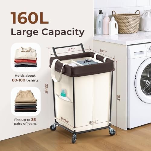 Rolling Laundry Hamper with Wheels and Handle, 160L Rolling Laundry Basket - Image 2