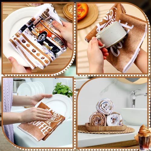 VitalCozy 6 Pcs Coffee Kitchen Towels Decorative Set Brown Dish Towels - Image 6