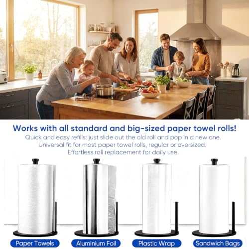Stainless Steel Paper Towel Holder Countertop, Standing Kitchen & Bathroom - Image 3
