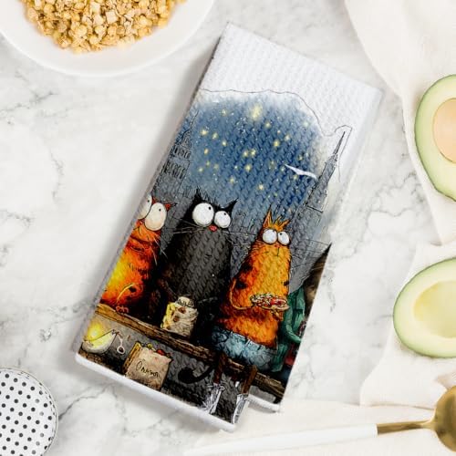 3 Pcs Cute Cat Kitchen Towels, Funny Cats Gifts Absorbent Hand Towels-04 - Image 3