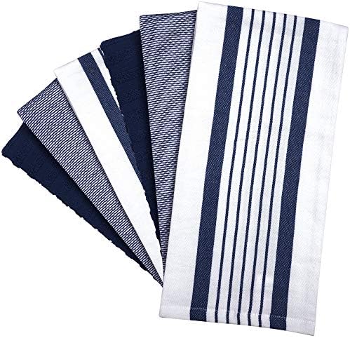 Premium Kitchen Towels 6 Pack 100% Cotton 20"x28" Dish Towels Navy Striped - Image 3