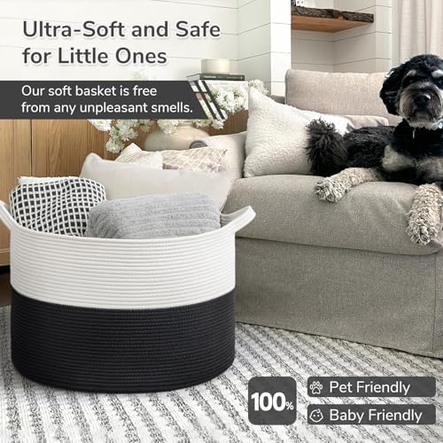 INDRESSME XXXLarge Woven Rope Blanket Basket Living Room White Black - Image 6