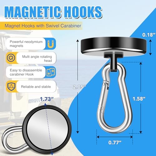 200Lbs Magnetic Carabiner Hooks 2Pcs Strong Magnetic Hooks Heavy Duty - Image 2