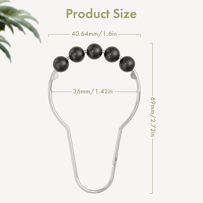 Black Shower Curtain Hooks, Decorative Rust Proof Acrylic Balls Shower Curtain - Image 3