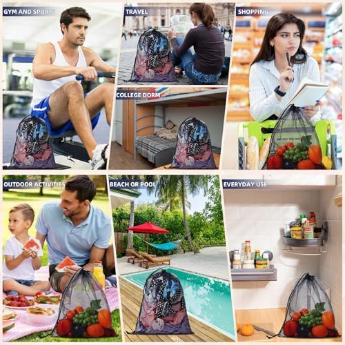 Mesh Drawstring Bag Durable Nylon Mesh Bag Small Gym Bags Travel Beach Locking - Image 6