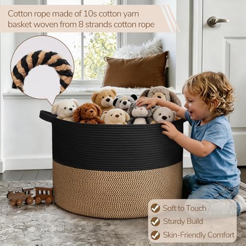 INDRESSME 115L Extra Large Woven Rope Blanket Basket Living Room, Mix Black - Image 3