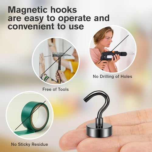 Grtard 20 Pack Black Magnetic Hooks Heavy Duty, 30LBS Strong Magnet Hooks - Image 3