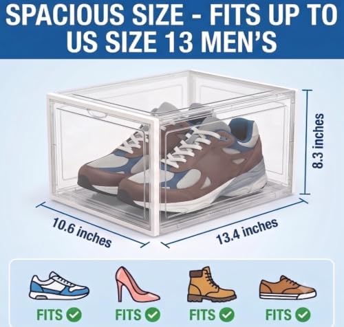 Magnetic Stackable Shoe Storage Boxes, 6 Pack Clear - Image 2
