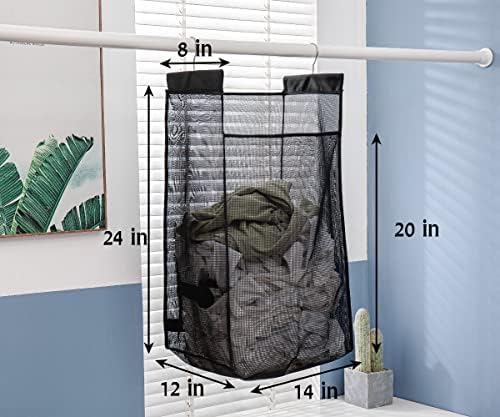 Jelier Hanging Breathable Mesh Laundry Hamper Basket, Portable Heavy Duty - Image 2