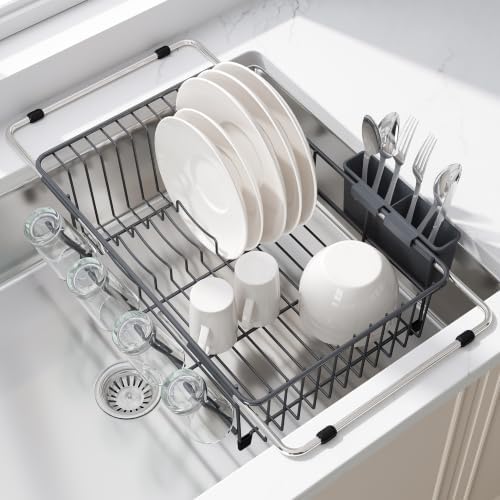 JASIWAY Gray Dish Drying Rack in Sink, Dish Drainer by JASIWAY