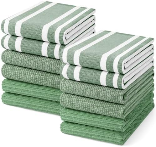 Homaxy Cotton 380 GSM Premium Kitchen Towels, 12 Pack, GrassGreen by Homaxy