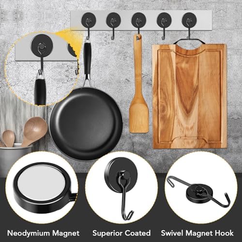MIKEDE Black Magnetic Hooks Heavy Duty 120LB+ Swivel Strong Magnet Hook - Image 2