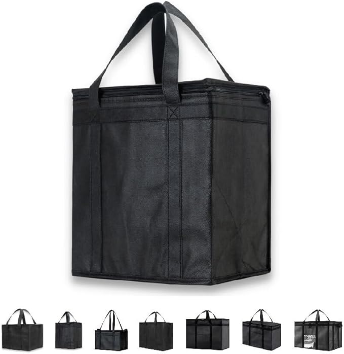 NZ home Insulated Bags for Food Delivery (Medium) Grocery Shopping Cooler Bag, Pizza Delivery, Hot & Cold Catering Tote, Reusable, Foldable & Heavy Duty (Black)