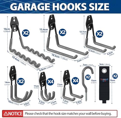 3-H Heavy Duty Garage Hooks, 20 Pack Wall Storage Organizer - Image 2