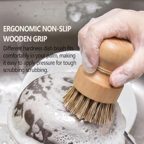 Wood Dish Brush, Natural Fiber Kitchen Scrubber - Image 6