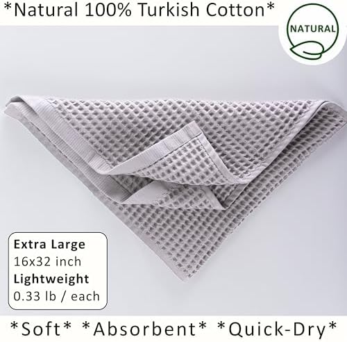 PÜSKÜL Natural 100% Turkish Cotton Waffle Hand and Kitchen Towels Set of 3 - Image 2