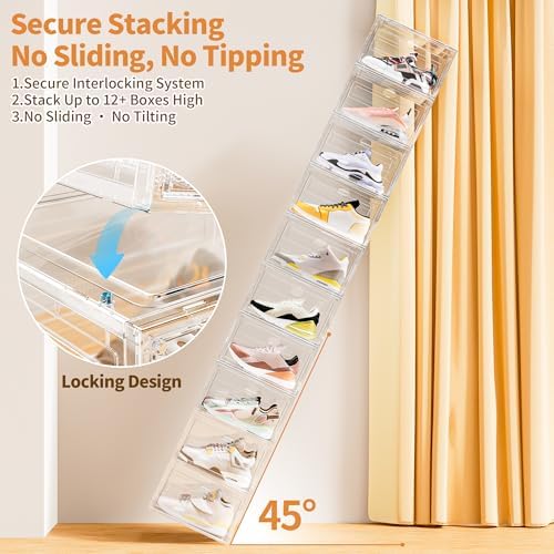 8 Pack Rigid Plastic Clear Stackable Shoe Storage Organizer Boxes - Image 3