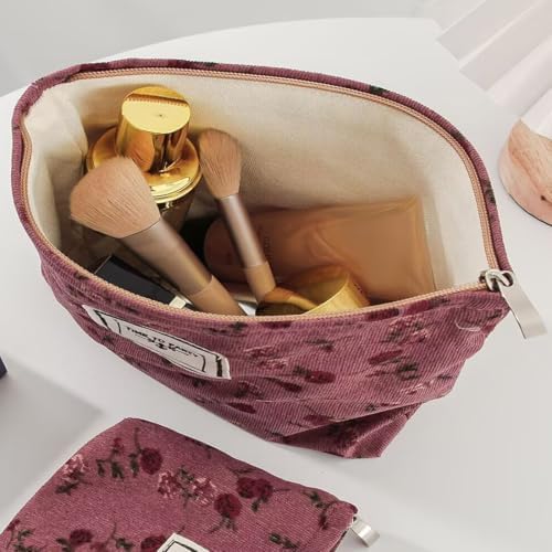 Cosmetic Bags for Women, Large Floral Makeup Bag for Purse, Dark Red Rose - Image 3