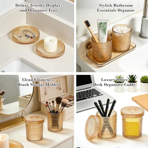 Flrolove 4pcs Amber Glass Qtip Holder, 10oz Bathroom Organizers and Storage - Image 7