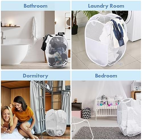 2 Pack Pop Up Laundry Hampers, 70 L Collapsible Foldable Mesh Basket - Image 7