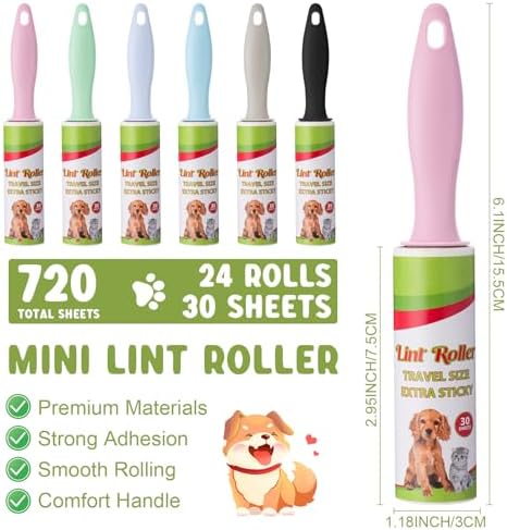 Hushee 24 Pcs Mini Lint Roller for Travel Size, Pet Hair Remover - Image 2