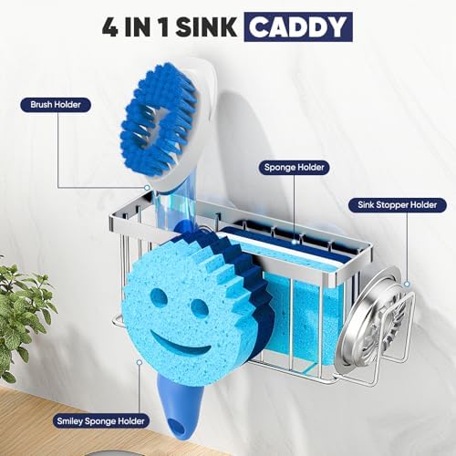 MURLONG Sponge Holder for Kitchen Sink, Sink Caddy Smiley Face, 4-in-1 Sponge - Image 5