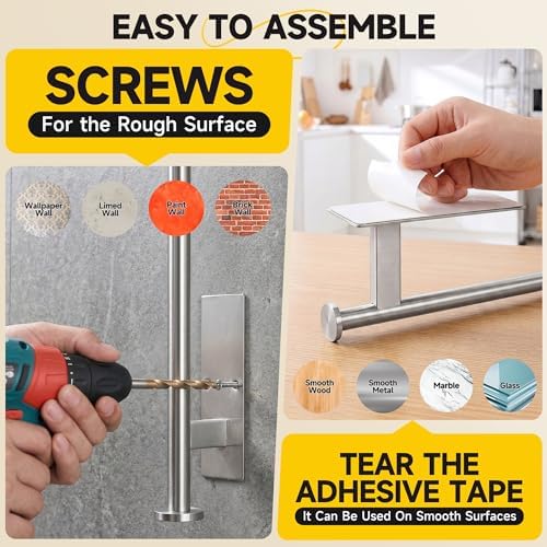 Paper Towel Holder Wall Mount, No Drill, SUS304 Steel, Space Saving - Image 4