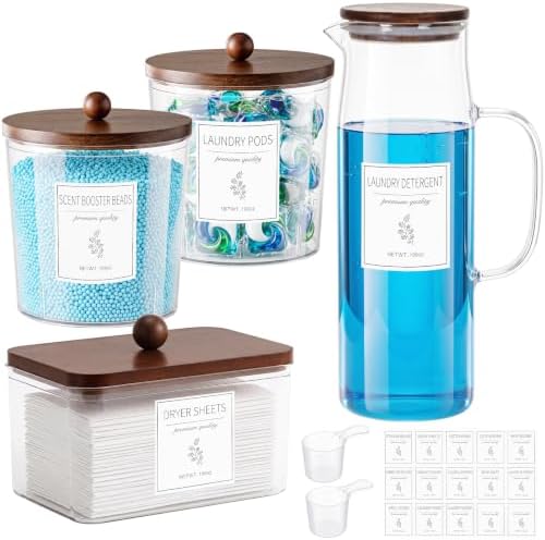 Acrylic Laundry Pod Containers and Dryer Sheet Holder & Glass Laundry Detergent by KitHero