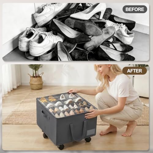 Large Shoe Organizer for Closet, 16 Pairs Shoe Storage Box Grey - Image 6