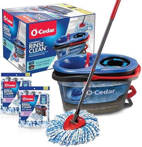 O-Cedar EasyWring RinseClean Microfiber Spin Mop Bucket + 2 Deep Clean Mop Head by Unknown