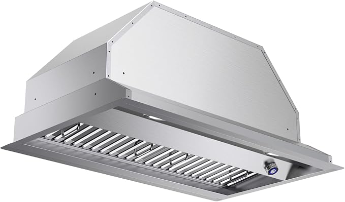JOCO 36 Inch Range Hood Insert, 900 CFM Stainless Steel Built-In Kitchen Vent Hood, Convertible for Ducted or Ductless Installation, 4-Speed Knob Control, Model B02-36K