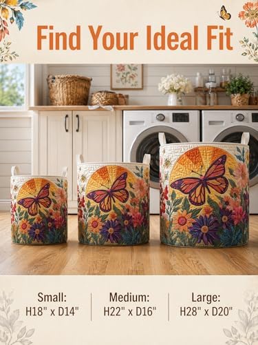 Quilted Laundry Basket with Handles, Boho Floral Quilted Storage Hamper - Image 3