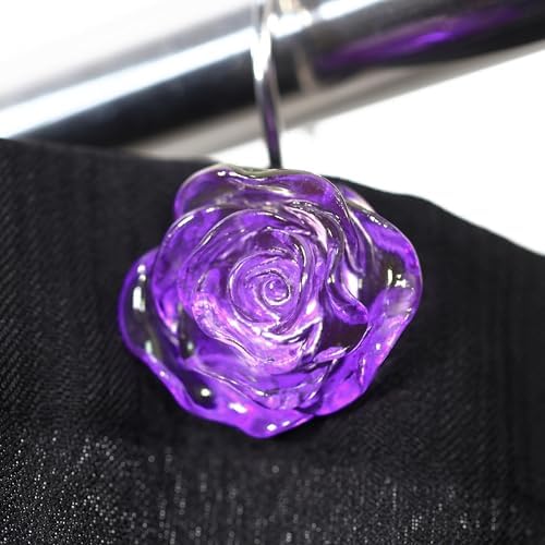 Purple Rose Shower Curtain Hooks: Cute Flower Bathroom Curtain Rings12Pcs - Image 3