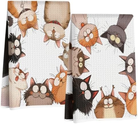 2 Pcs Cute Cat Kitchen Towels, Funny Cats Gifts Absorbent Hand Towels-02 by Jztco