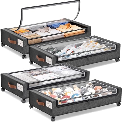 Yecaye Under Bed Storage with Wheels, 4 Pack Under Bed Rolling Storage with by Yecaye