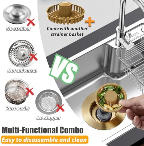 Anlige Kitchen Sink Drain Strainer, 3 in 1 Pop Up Kitchen Sink Stopper - Image 2